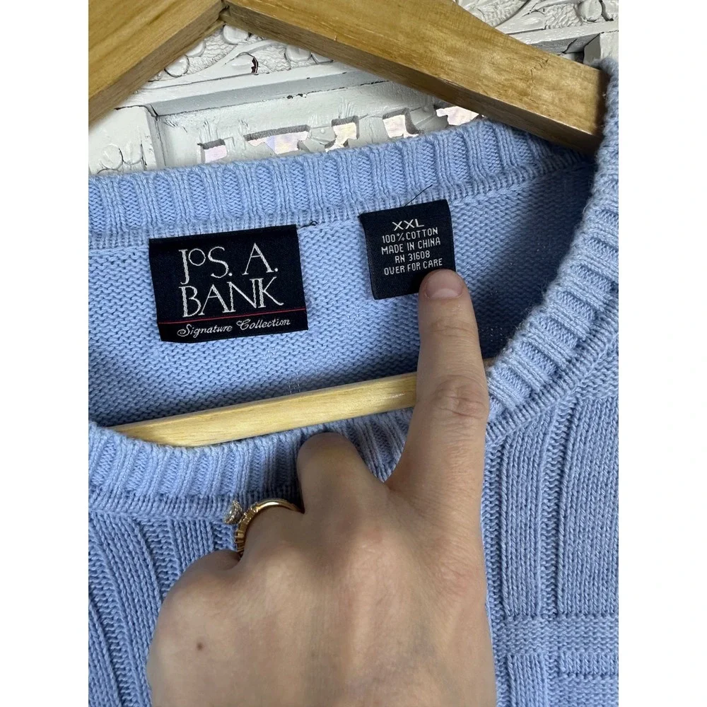Joseph A Bank Light Blue Chunky Textured Crewneck Long Sleeve Grandpa Sweater‎